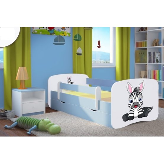 Łóżko dla dziecka z barierką Ourbaby - Zebra - niebieskie
