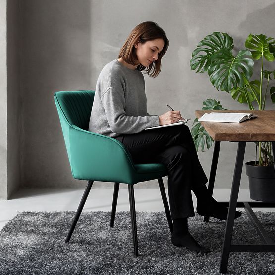 6x Aksamitne tapicerowane krzesło z przeszyciami Butelkowa Zieleń FLORENCE Czarne nogi