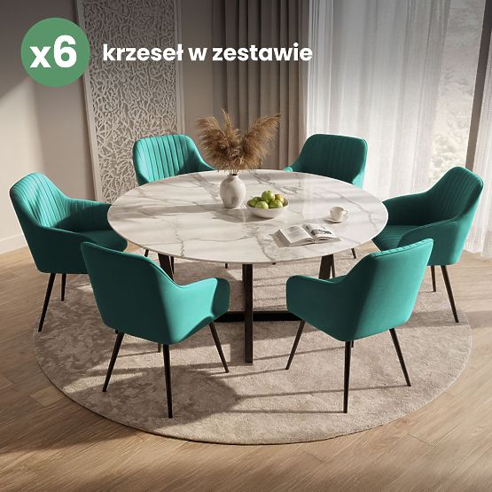 6x Aksamitne tapicerowane krzesło z przeszyciami Butelkowa Zieleń FLORENCE Czarne nogi