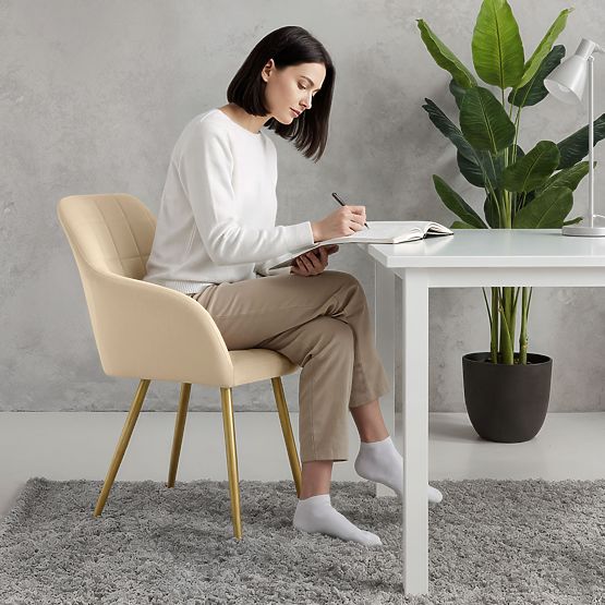 6x Tapicerowane krzesło z kwadratowym pikowaniem Beżowe LUXANO Złote nogi