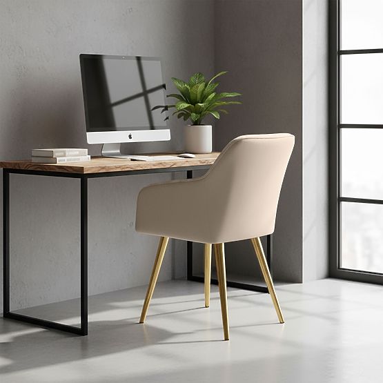 6x Tapicerowane krzesło z kwadratowym pikowaniem Beżowe LUXANO Złote nogi