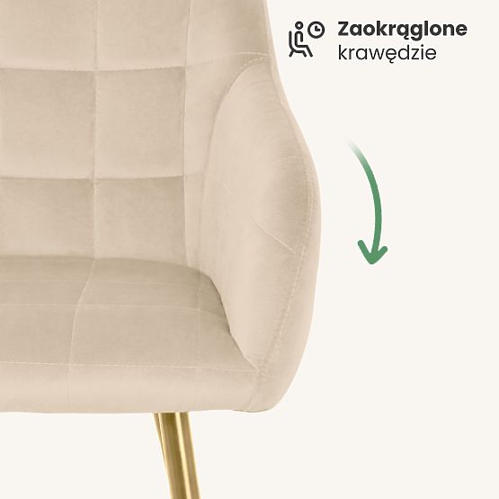 6x Tapicerowane krzesło z kwadratowym pikowaniem Beżowe LUXANO Złote nogi