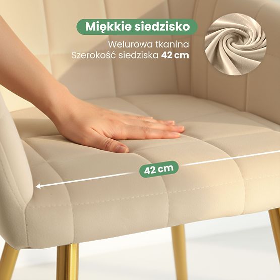 6x Tapicerowane krzesło z kwadratowym pikowaniem Beżowe LUXANO Złote nogi