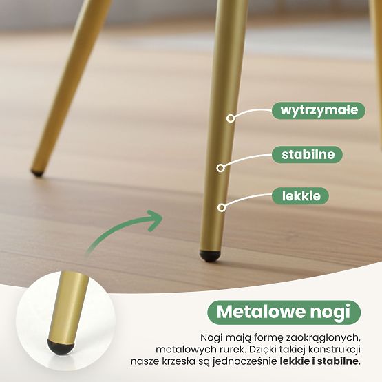 6x Tapicerowane krzesło z kwadratowym pikowaniem Beżowe LUXANO Złote nogi