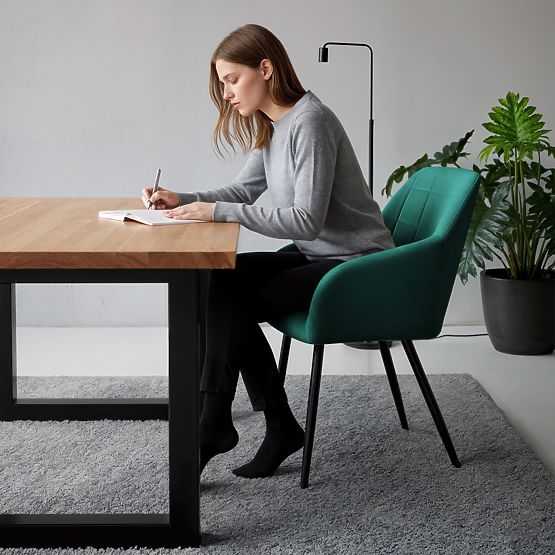 6x Tapicerowane krzesło z kwadratowym pikowaniem Butelkowa Zieleń LUXANO Czarne nogi