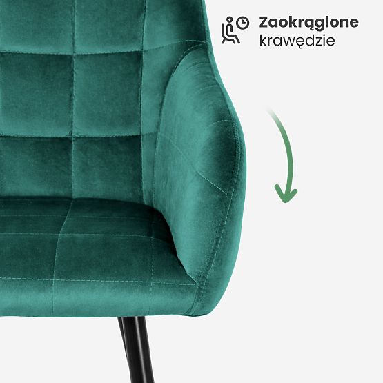 6x Tapicerowane krzesło z kwadratowym pikowaniem Butelkowa Zieleń LUXANO Czarne nogi