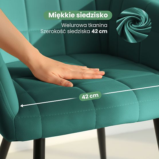 6x Tapicerowane krzesło z kwadratowym pikowaniem Butelkowa Zieleń LUXANO Czarne nogi