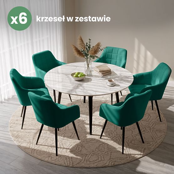 6x Tapicerowane krzesło z kwadratowym pikowaniem Butelkowa Zieleń LUXANO Czarne nogi