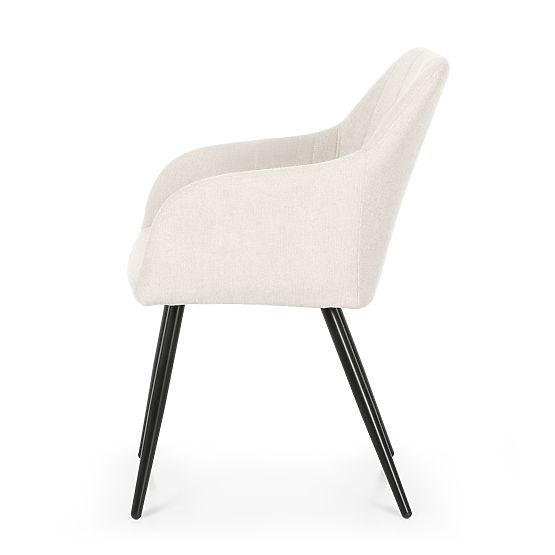 6x Tapicerowane krzesło z kwadratowym pikowaniem Kremowe LUXANO Czarne nogi tkanina Lumos