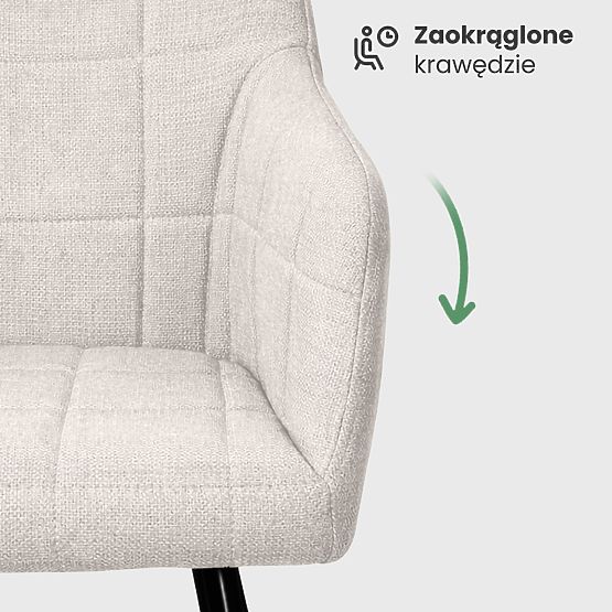 6x Tapicerowane krzesło z kwadratowym pikowaniem Kremowe LUXANO Czarne nogi tkanina Lumos