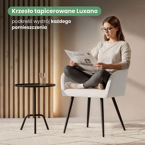 6x Tapicerowane krzesło z kwadratowym pikowaniem Kremowe LUXANO Czarne nogi tkanina Lumos