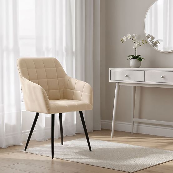 6x Tapicerowane krzesło z kwadratowym przeszyciem Beżowe LUXANO Czarne nogi