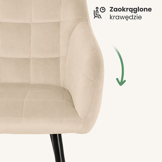 6x Tapicerowane krzesło z kwadratowym przeszyciem Beżowe LUXANO Czarne nogi