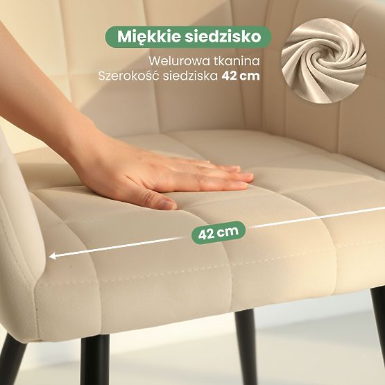 6x Tapicerowane krzesło z kwadratowym przeszyciem Beżowe LUXANO Czarne nogi