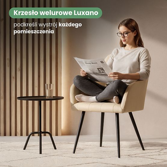 6x Tapicerowane krzesło z kwadratowym przeszyciem Beżowe LUXANO Czarne nogi