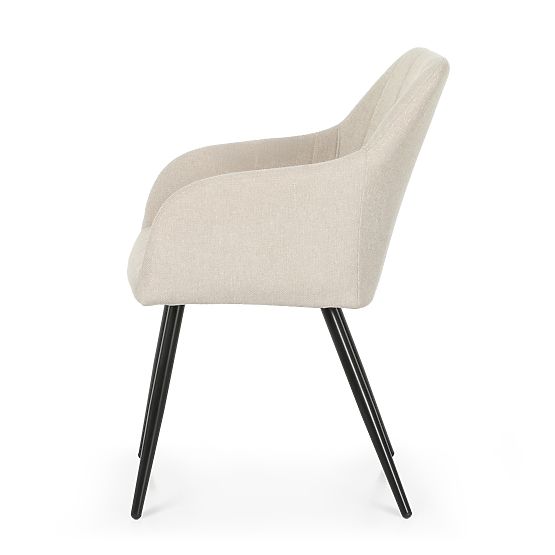 6x Tapicerowane krzesło z kwadratowym przeszyciem Beżowe LUXANO Czarne nogi tkanina Lumos