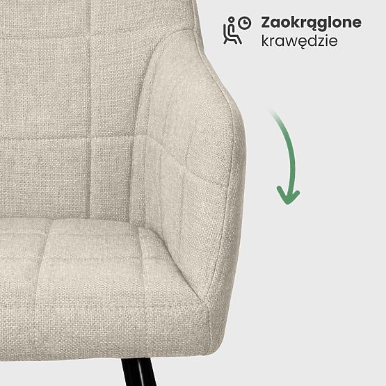 6x Tapicerowane krzesło z kwadratowym przeszyciem Beżowe LUXANO Czarne nogi tkanina Lumos