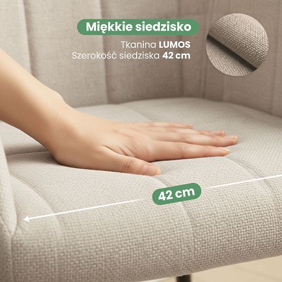 6x Tapicerowane krzesło z kwadratowym przeszyciem Beżowe LUXANO Czarne nogi tkanina Lumos