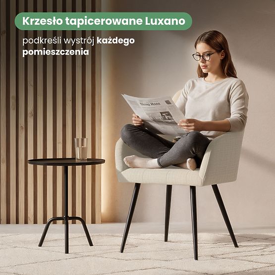 6x Tapicerowane krzesło z kwadratowym przeszyciem Beżowe LUXANO Czarne nogi tkanina Lumos