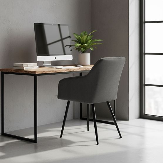 6x Tapicerowane krzesło z kwadratowym przeszyciem Ciemny Grafit LUXANO Czarne nogi tkanina Lumos