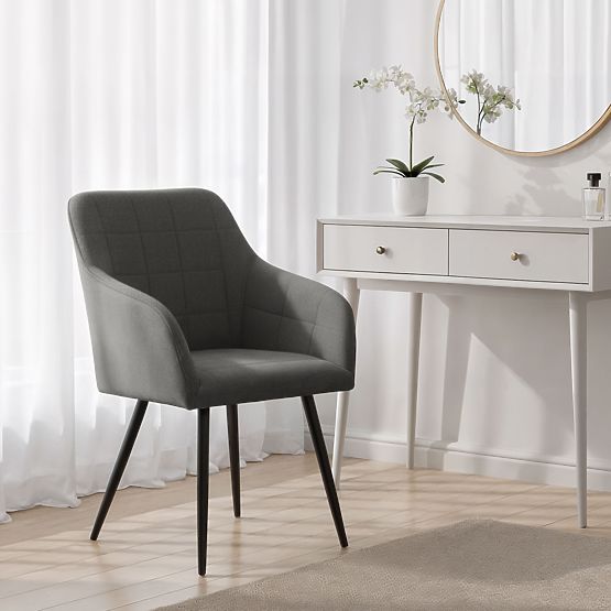 6x Tapicerowane krzesło z kwadratowym przeszyciem Ciemny Grafit LUXANO Czarne nogi tkanina Lumos