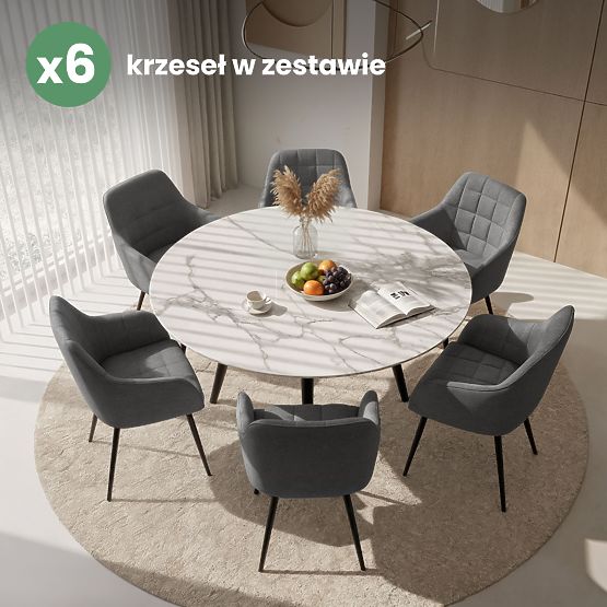 6x Tapicerowane krzesło z kwadratowym przeszyciem Ciemny Grafit LUXANO Czarne nogi tkanina Lumos