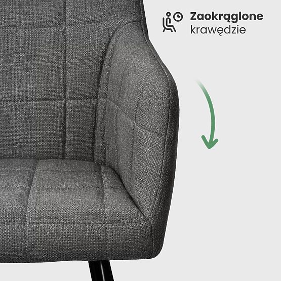 6x Tapicerowane krzesło z kwadratowym przeszyciem Ciemny Grafit LUXANO Czarne nogi tkanina Lumos