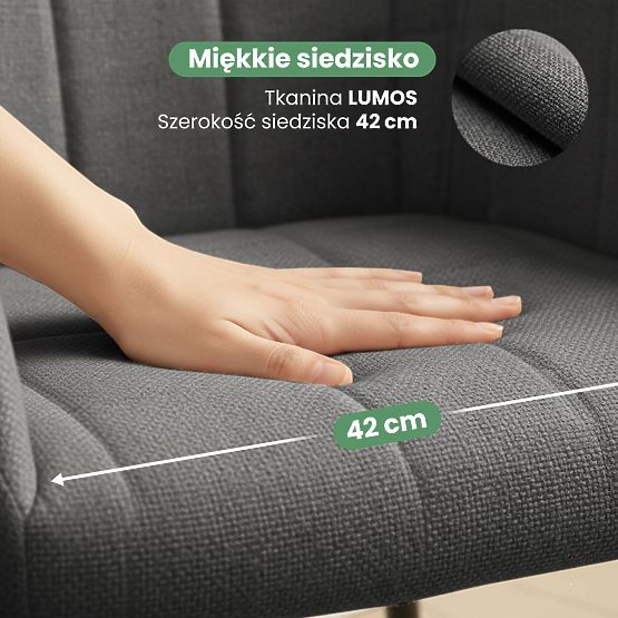 6x Tapicerowane krzesło z kwadratowym przeszyciem Ciemny Grafit LUXANO Czarne nogi tkanina Lumos