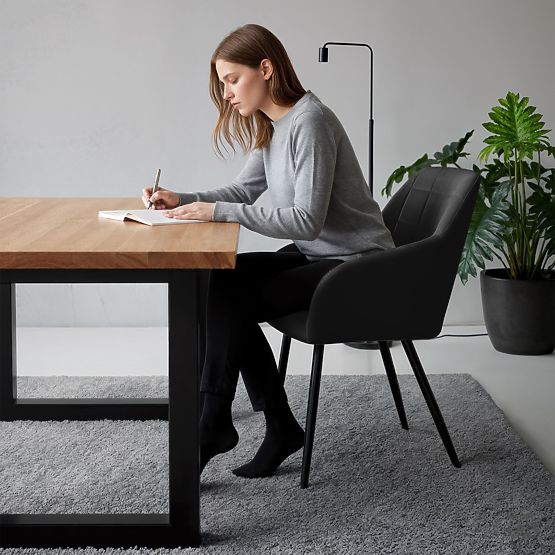 6x Tapicerowane krzesło z kwadratowym przeszyciem Czarny LUXANO Czarne nogi