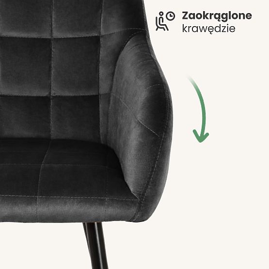 6x Tapicerowane krzesło z kwadratowym przeszyciem Czarny LUXANO Czarne nogi