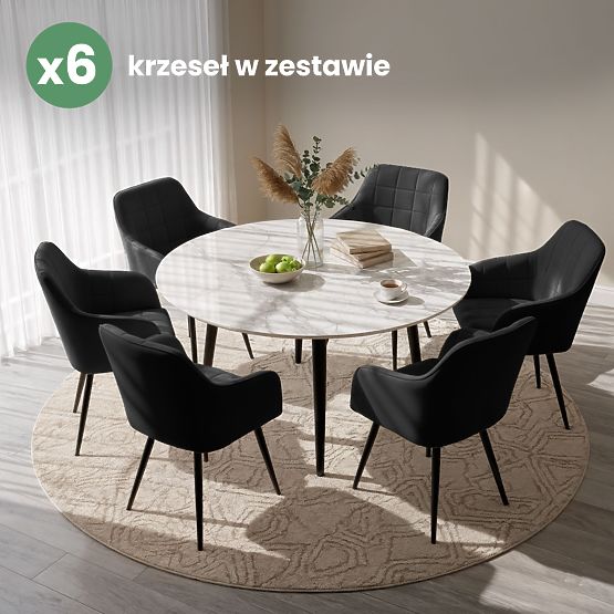 6x Tapicerowane krzesło z kwadratowym przeszyciem Czarny LUXANO Czarne nogi