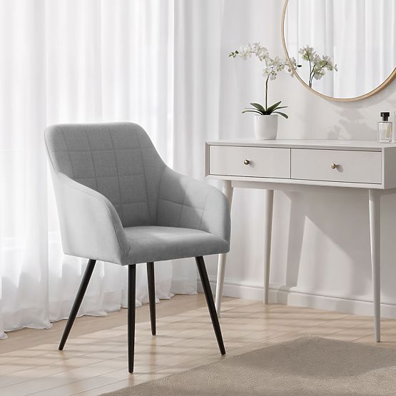 6x Tapicerowane krzesło z kwadratowym przeszyciem Jasnoszary LUXANO Czarne nogi tkanina Lumos