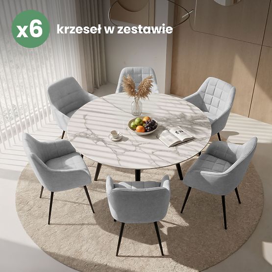 6x Tapicerowane krzesło z kwadratowym przeszyciem Jasnoszary LUXANO Czarne nogi tkanina Lumos