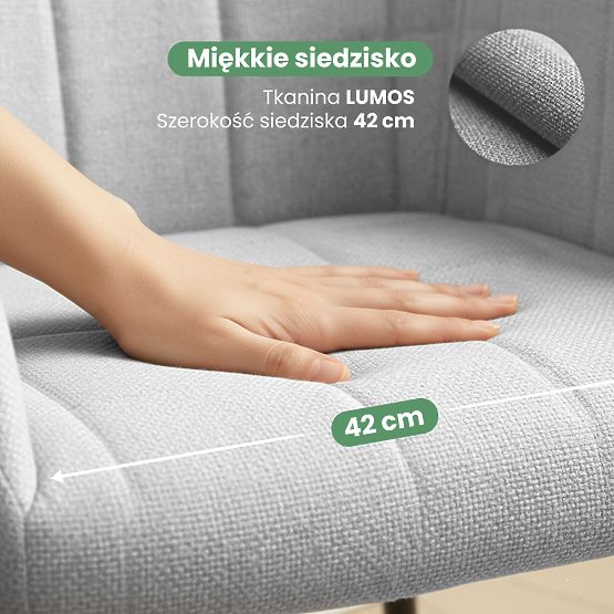 6x Tapicerowane krzesło z kwadratowym przeszyciem Jasnoszary LUXANO Czarne nogi tkanina Lumos