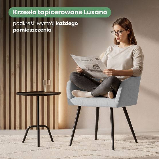 6x Tapicerowane krzesło z kwadratowym przeszyciem Jasnoszary LUXANO Czarne nogi tkanina Lumos