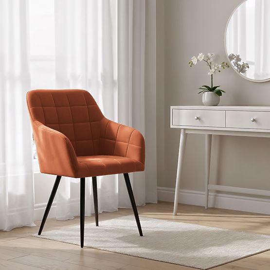 6x Tapicerowane krzesło z kwadratowym przeszyciem Miedziane LUXANO Czarne nogi