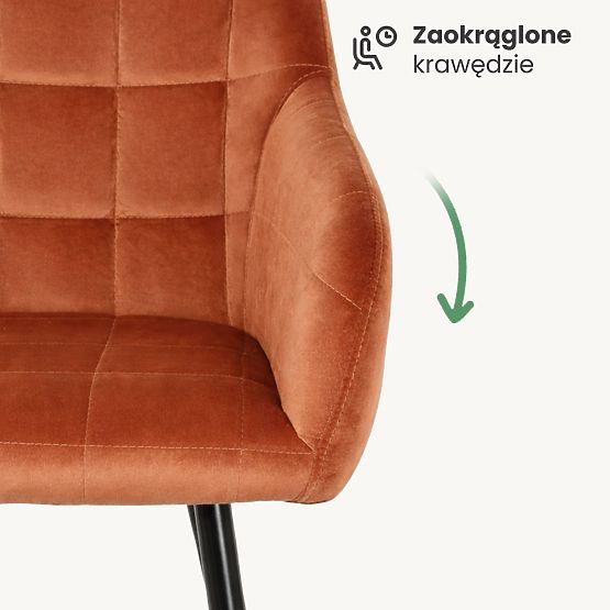 6x Tapicerowane krzesło z kwadratowym przeszyciem Miedziane LUXANO Czarne nogi