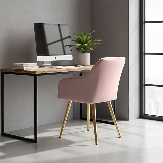 6x Tapicerowane krzesło z kwadratowym przeszyciem Pudrowy Róż LUXANO Złote nogi