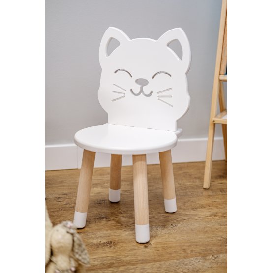 Krzesełko dziecięce - Kot - białe