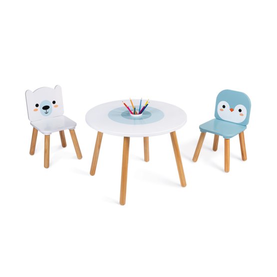 Janod Drewniany stół i 2 krzesła - Miś i Pingwin