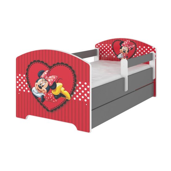 Dziecięca łóżko z bariera - Minnie Mouse - szare biodra