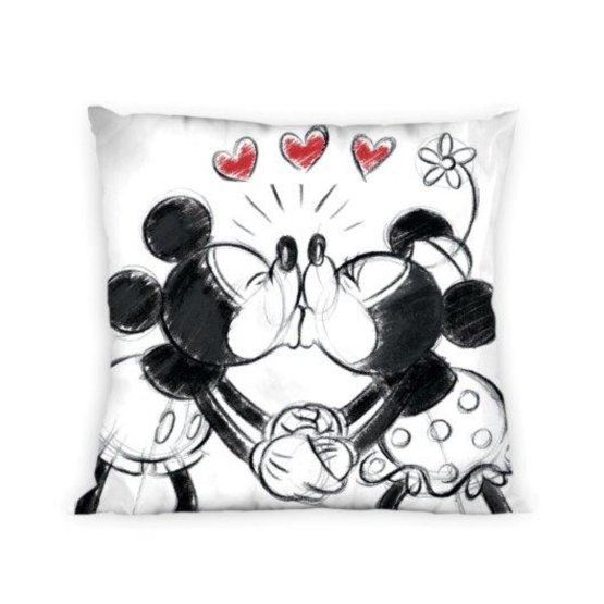Poszewka na poduszkę 40x40 cm - Myszka Miki i Minnie - czarno-biała