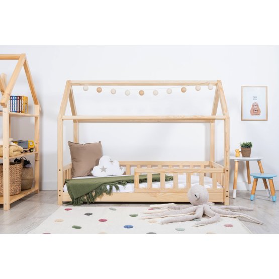 Dziecięce łóżko z barierką domek - naturalny