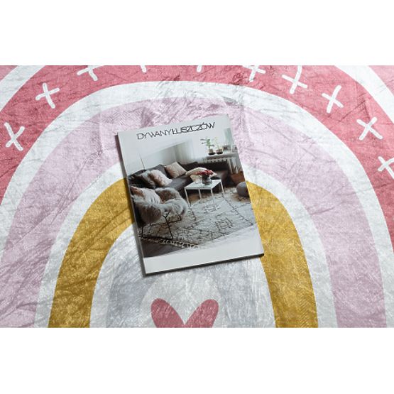 BAMBINO 47810 okrągły dywanik myjący Tęcza, kropki dla dzieci antypoślizgowy - biały / różowy