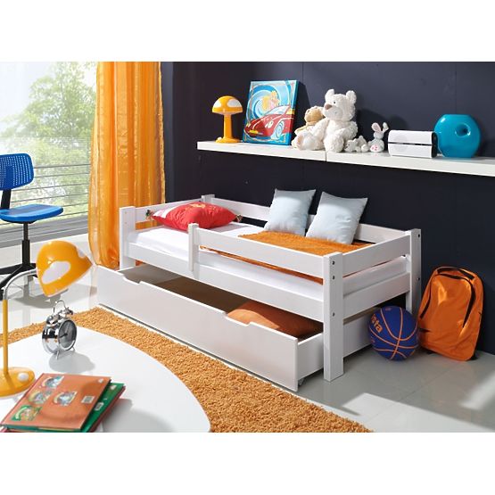 BAZAR Dziecięca łóżko z bariera biały Paul 160x90cm - bez magazynowanie miejsce