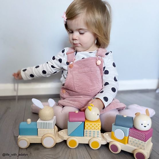Bigjigs Baby Drewniany pociąg ze zwierzątkami