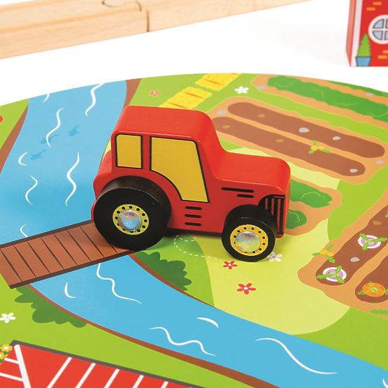 Bigjigs Rail Drewniany tor kolejowy z polną drogą 80 części
