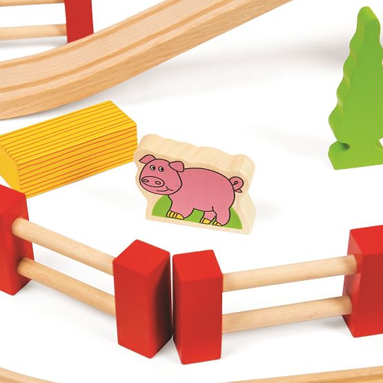 Bigjigs Rail Drewniany tor kolejowy z polną drogą 80 części