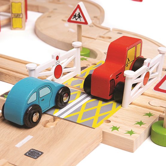 Bigjigs Rail Drewniany tor kolejowy z polną drogą 80 części
