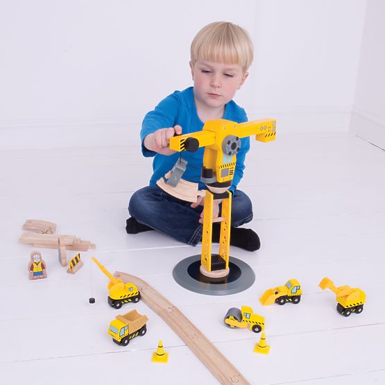 Żuraw kolejowy Bigjigs i maszyny budowlane